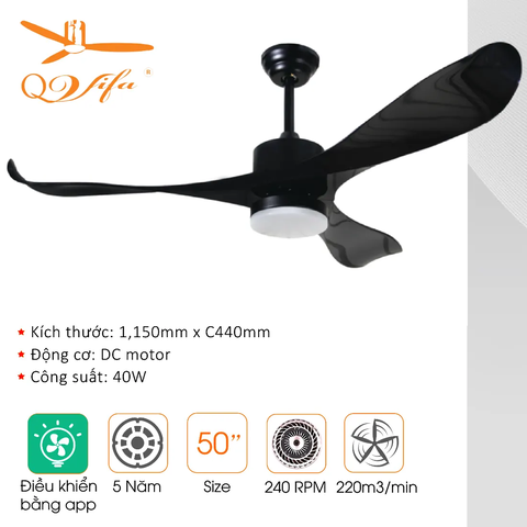 Quạt trần Mini dành cho phòng nhỏ, gắn sát trần - 3 Cánh ABS thiết kế lạ mắt MODEL QVIFA -04-21