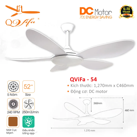Quạt trần 5 Cánh ABS kiểu dáng Béo xinh cực kỳ đáng yêu - Hiệu năng làm mát mạnh mẽ QVIFA-54/55