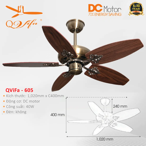 Quạt trần Mini 5 Cánh gỗ dành riêng cho những không gian Vừa và nhỏ QVIFA - 605