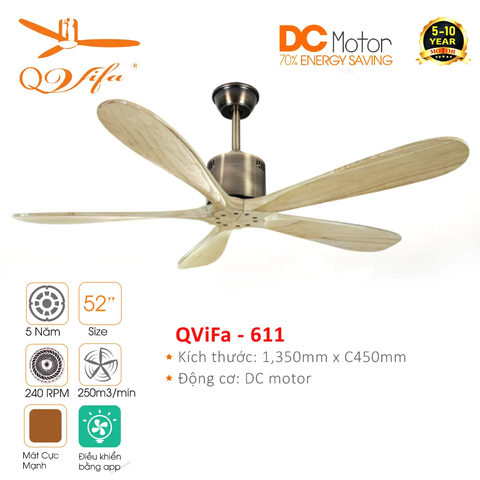 Quạt trần 5 Cánh gỗ sáng - Điểm nhấn tôn vinh gu thẩm mỹ cá tính của gia chủ QVIFA - 611
