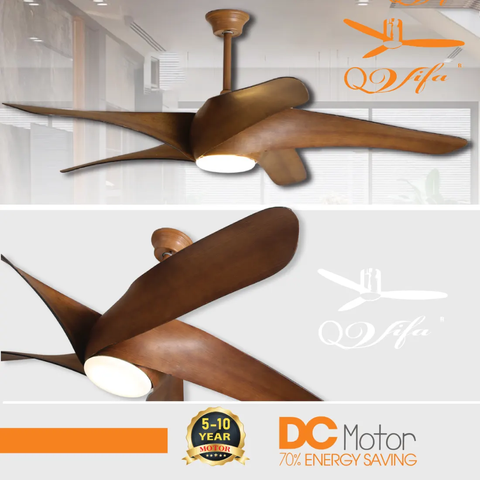 Quạt trần 5 Cánh ABS gỗ nâu tây, kích thước lớn, thiết kế nghệ thuật MODEL QVIFA-428