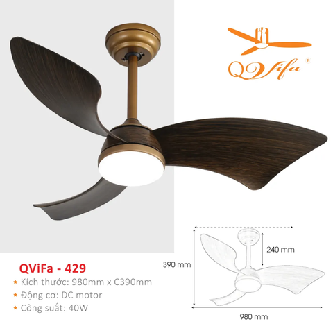 Quạt trần 3 Cánh ABS gỗ cafe - thiết kế nghệ thuật MODEL QVIFA-429