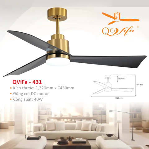 Quạt trần 3 Cánh ABS thiết kế độc đáo ấn tượng, hợp với nhiều không gian MODEL QVIFA-431
