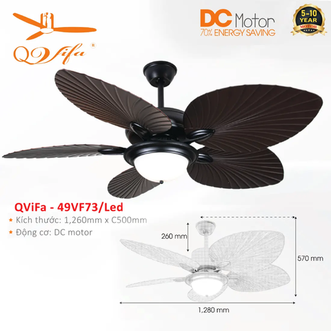 Quạt trần 5 Cánh lá ABS Tinh tế và Lãng mạn - Điều khiển bằng App điện thoại MODEL QVIFA -49/236