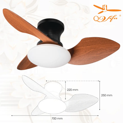 Quạt trần Mini dành cho phòng nhỏ, gắn sát trần - 3 Cánh ABS gỗ xinh xắn MODEL QVIFA -904