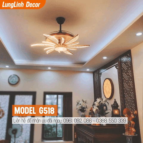 Quạt trần đèn trang trí - Dấu cánh Acrylic – DC Inverter – Mã G518