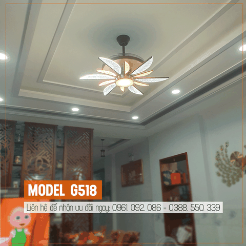 Quạt trần đèn trang trí - Dấu cánh Acrylic – DC Inverter – Mã G518