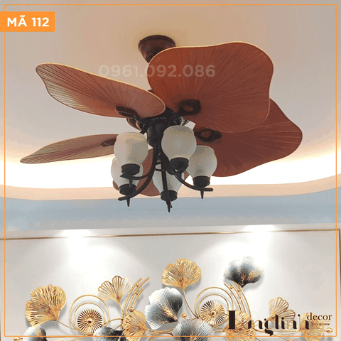 Quạt trần cánh lá phong cách cổ điển trang nhã - 5 Chao đèn tròn - Mã K112