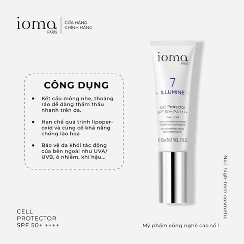 Kem chống nắng tái tạo tế bào Ioma Paris Cell Protector SPF 50+PA++++ 30ML