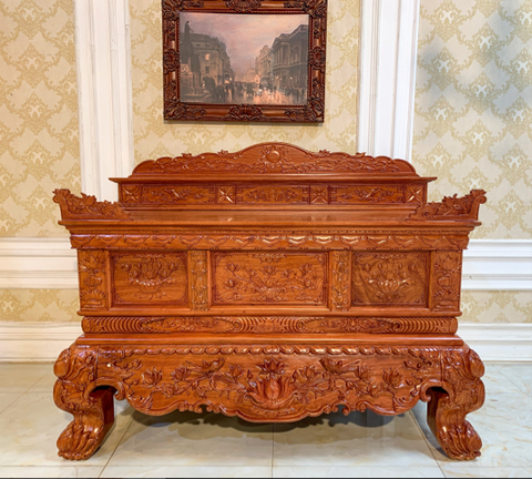 Sập thờ nhị cấp hoa sen gỗ hương đá chân 22