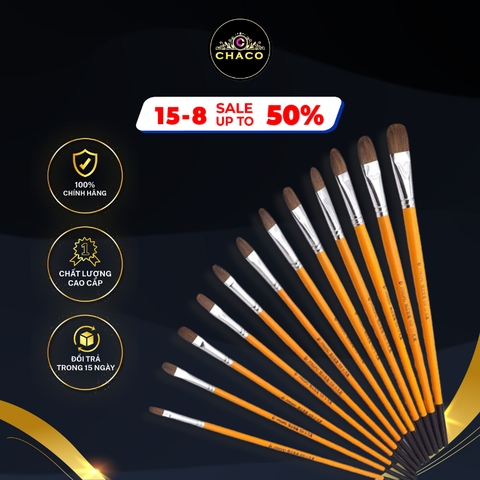 Cọ vẽ đầu oval lông sói thân gỗ Chaco Gold dùng để vẽ màu chuyên dụng cho màu nước, acrylic, sơn dầu