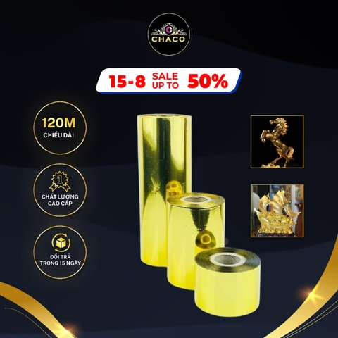 Lá vàng cuộn Chaco Gold cuộn lá vàng 24K công nghiệp dài 120m,rộng 4/8/16cm dùng trong dát vàng đồ mỹ nghệ, trái cây