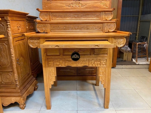 Bàn thờ TAM cấp gõ đỏ chạm sen hàng HOT 1.47m