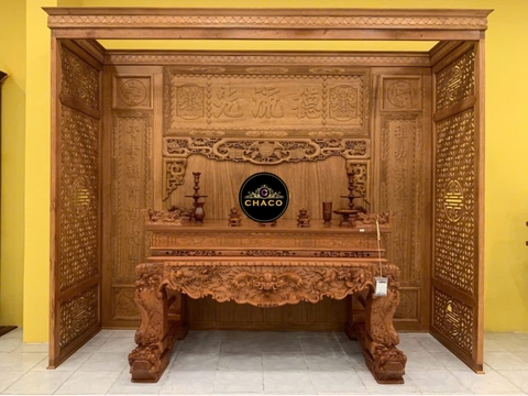 Bộ vách thờ gõ đỏ cổ kính sang trọng BVT01