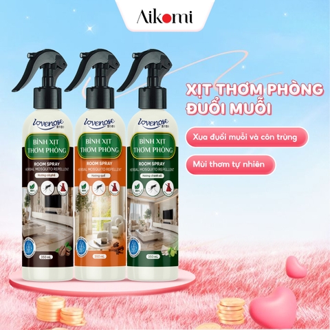 Xịt thơm phòng đuổi muỗi Lovenose đuổi côn trùng chiết xuất từ tinh dầu tự nhiên lành tính, an toàn, khử mùi phòng