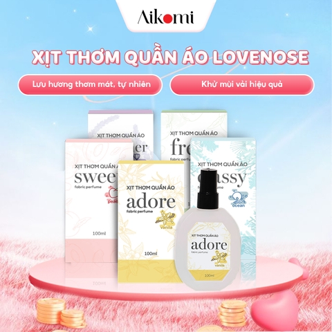 Xịt thơm quần áo Lovenose 100ml chiết xuất tinh dầu thiên nhiên thơm mát khửi mùi hôi, chai xịt thơm tủ quần áo