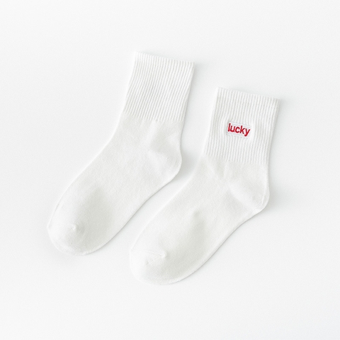 Tất trơn thêu chữ 4LUCKY - 1004