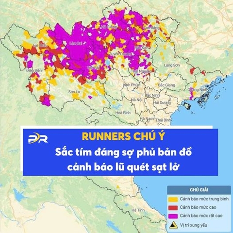 RUNNERS CHÚ Ý: SẮC TÍM ĐÁNG SỢ BAO PHỦ BẢN ĐỒ CẢNH BÁO LŨ QUÉT SẠT LỞ