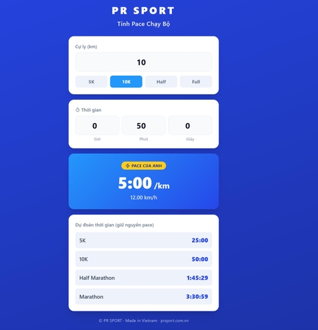Công Cụ Tính Pace Chạy Bộ PR SPORT
