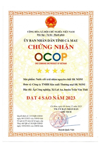 NƯỚC CỐT TRÁI NHÀU NGUYÊN CHẤT SK NONI ( hộp 10 gói x 30 g )