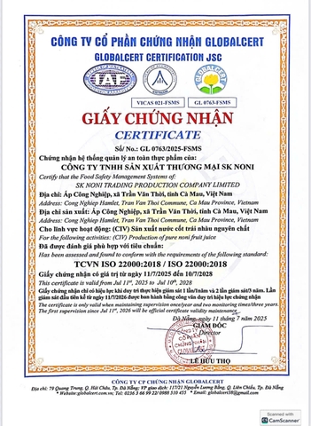 NƯỚC CỐT TRÁI NHÀU NGUYÊN CHẤT SK NONI ( hộp 10 gói x 30 g )