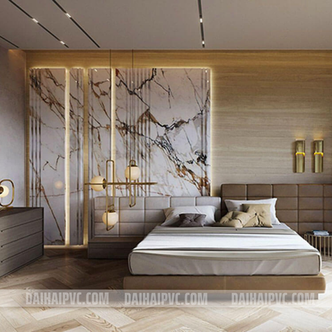 Thi công tấm ốp tường trang trí phòng ngủ DH07