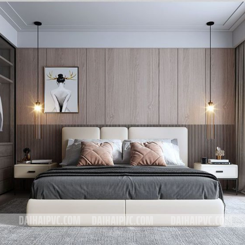 Thi công tấm ốp tường trang trí phòng ngủ DH04