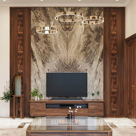 Thi công vách tivi với tấm PVC cho phòng khách TV11