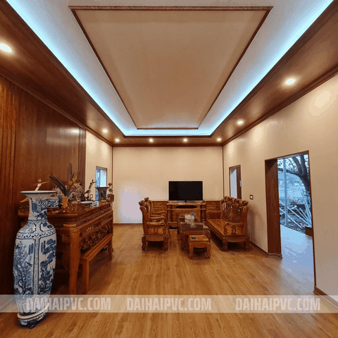 Thi công trần nhựa nano giật 2 cấp TN02