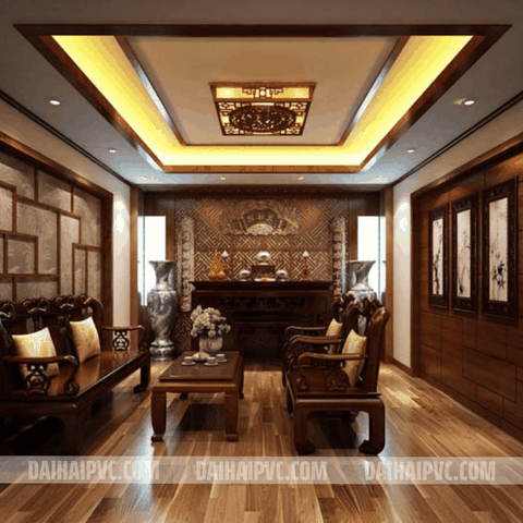 Thi công trần nhựa nano giật 1 cấp TN07