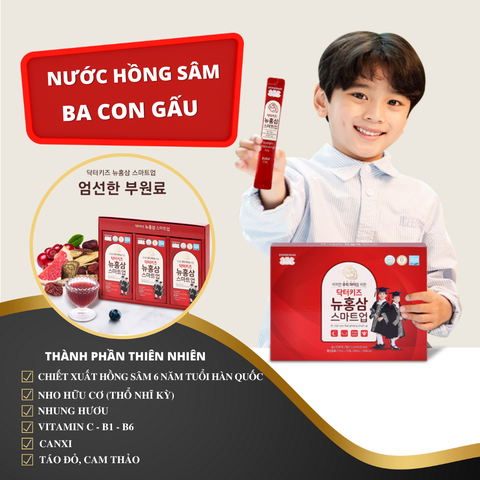 Hồng sâm Gomsemari Ba Con Gấu Hàn Quốc hỗ trợ giúp bé ăn khỏe, ngủ ngon, nhanh chóng lớn khôn