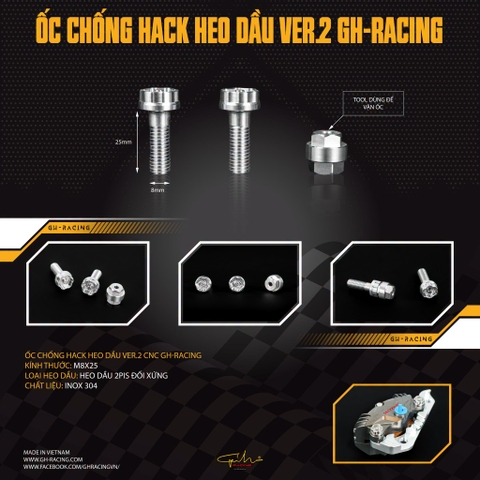 ỐC CHỐNG HACK VER.2 SIZE M8X25 INOX 304 CNC GH-RACING