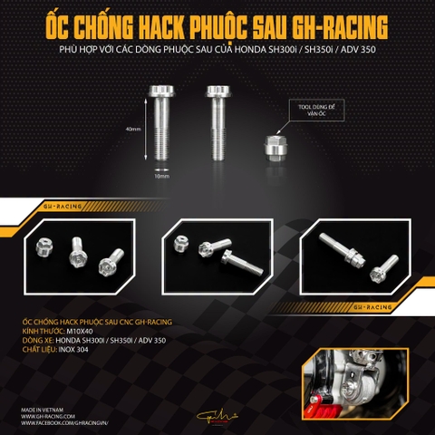 ỐC CHỐNG HACK PHUỘC SAU SIZE M10X40 INOX 304 CNC GH-RACING