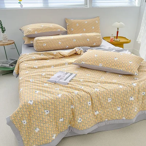 Bộ chăn drap gối cotton đũi Hàn Quốc