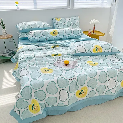 Bộ chăn drap gối cotton đũi Hàn Quốc