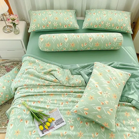 Bộ chăn drap gối cotton đũi Hàn Quốc
