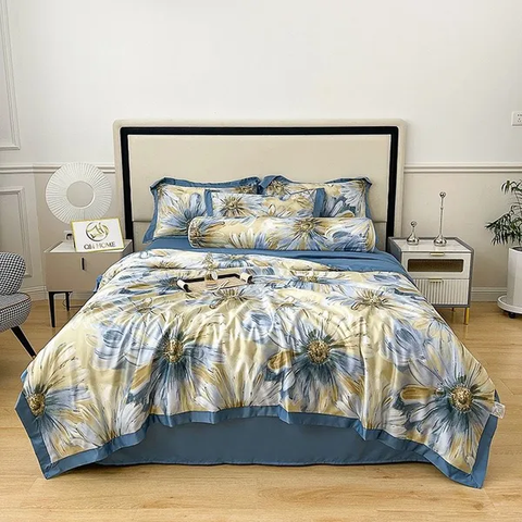Bộ chăn drap gối lụa Thái 5 món