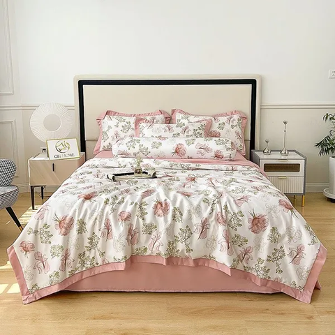 Bộ chăn drap gối lụa Thái 5 món