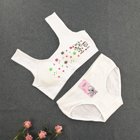 Bộ đồ lót bằng vải cotton không có gọng thép in họa tiết hổ dễ thương dành cho bé gái