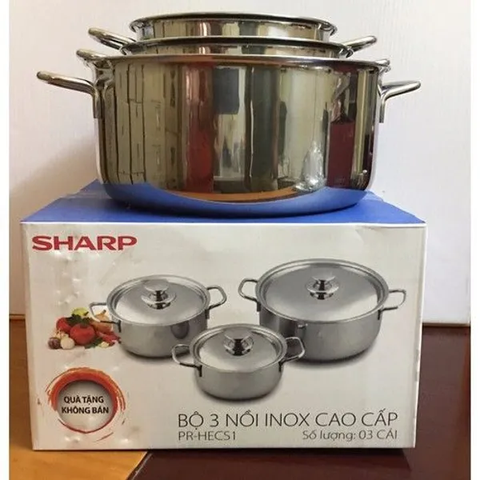 Bộ 3 nồi INOX Sharp cao cấp kích thước 16 18 24cm