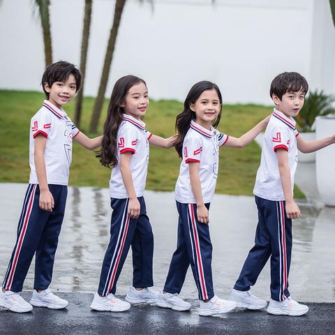 Bộ đồ thể thao cotton ngắn tay cổ Polo và quần dài cho bé trai