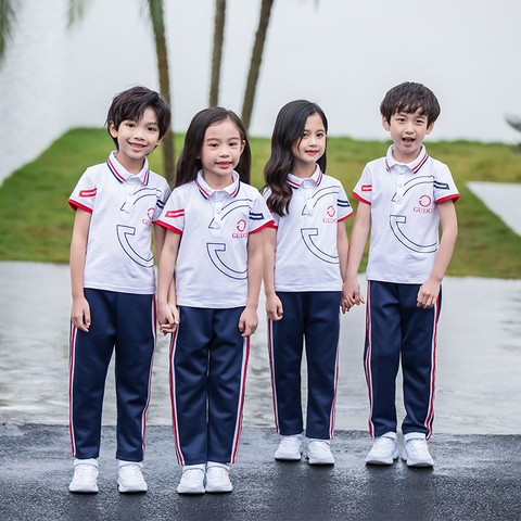 Bộ đồ thể thao cotton ngắn tay cổ Polo và quần dài cho bé trai
