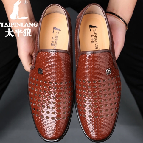 Giày da nam dệt có lỗ thoáng khí