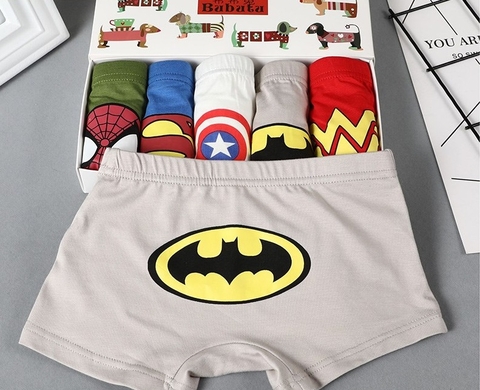 Combo 5 quần lót boxer cotton nguyên chất in hoạt hình cho bé trai từ 3-12 tuổi