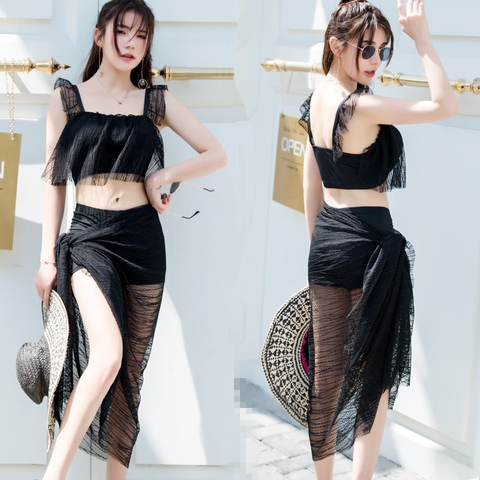 Bộ đồ bơi ba mảnh phong cách thời trang Hàn Quốc, quần cạp cao che bụng kín đáo dành cho nữ