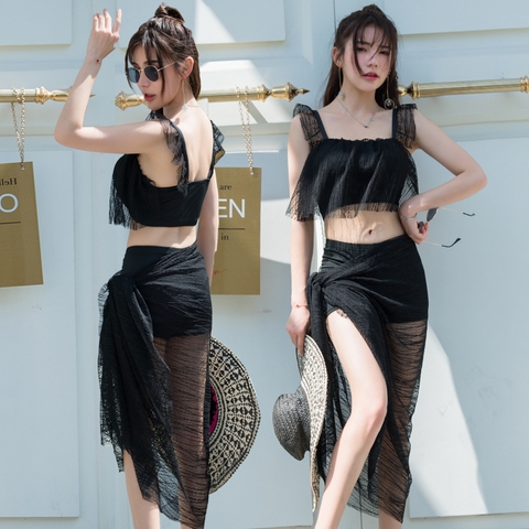 Bộ đồ bơi ba mảnh phong cách thời trang Hàn Quốc, quần cạp cao che bụng kín đáo dành cho nữ