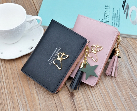 Ví nữ ngắn họa tiết hình bướm thời trang, phong cách Hàn Quốc và Nhật Bản