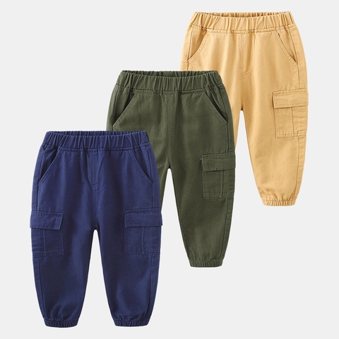 Quần kaki cotton túi hộp bo gấu cho bé trai