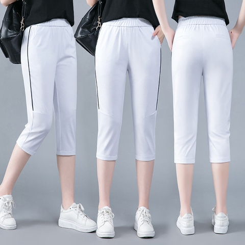 Quần lửng nữ phong cách thể thao, lưng cao ôm dáng, độ co giãn cao