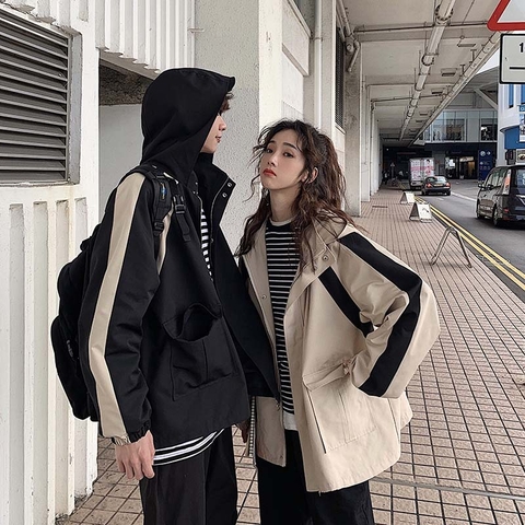 Áo khoác unisex túi hộp form rộng cài nút kiểu Hàn Quốc
